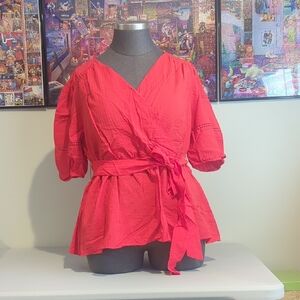 Vibrant Red Wrap Blouse